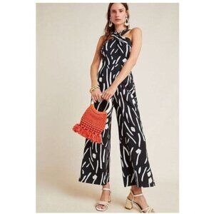 Eva Franco Faith Jumpsuit Womens 6 Black White Abstract Sleeveless Wide Leg
